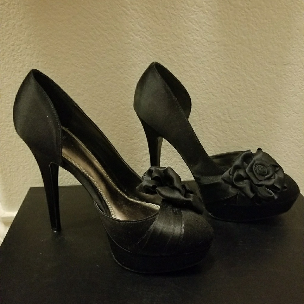 Black satin heels